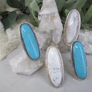 Native American 925 Sterling Statement Ring>TURQUOISE or White Buffalo>Signed